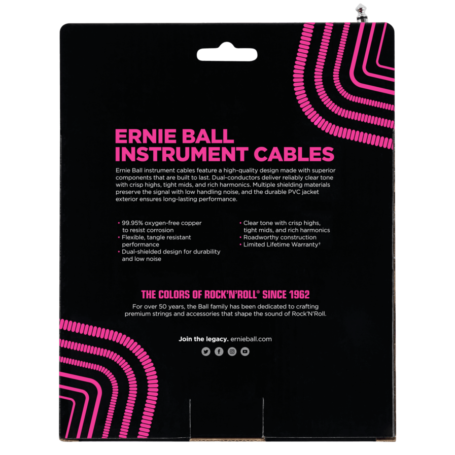 ERNIE BALL Cable Instrument Spirale Jack Jack Coude 9 14 M Blanc