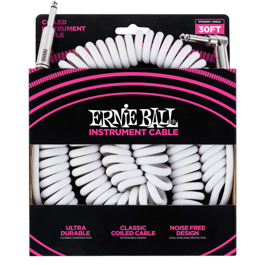 ERNIE BALL Cable Instrument Spirale Jack Jack Coude 9 14 M Blanc
