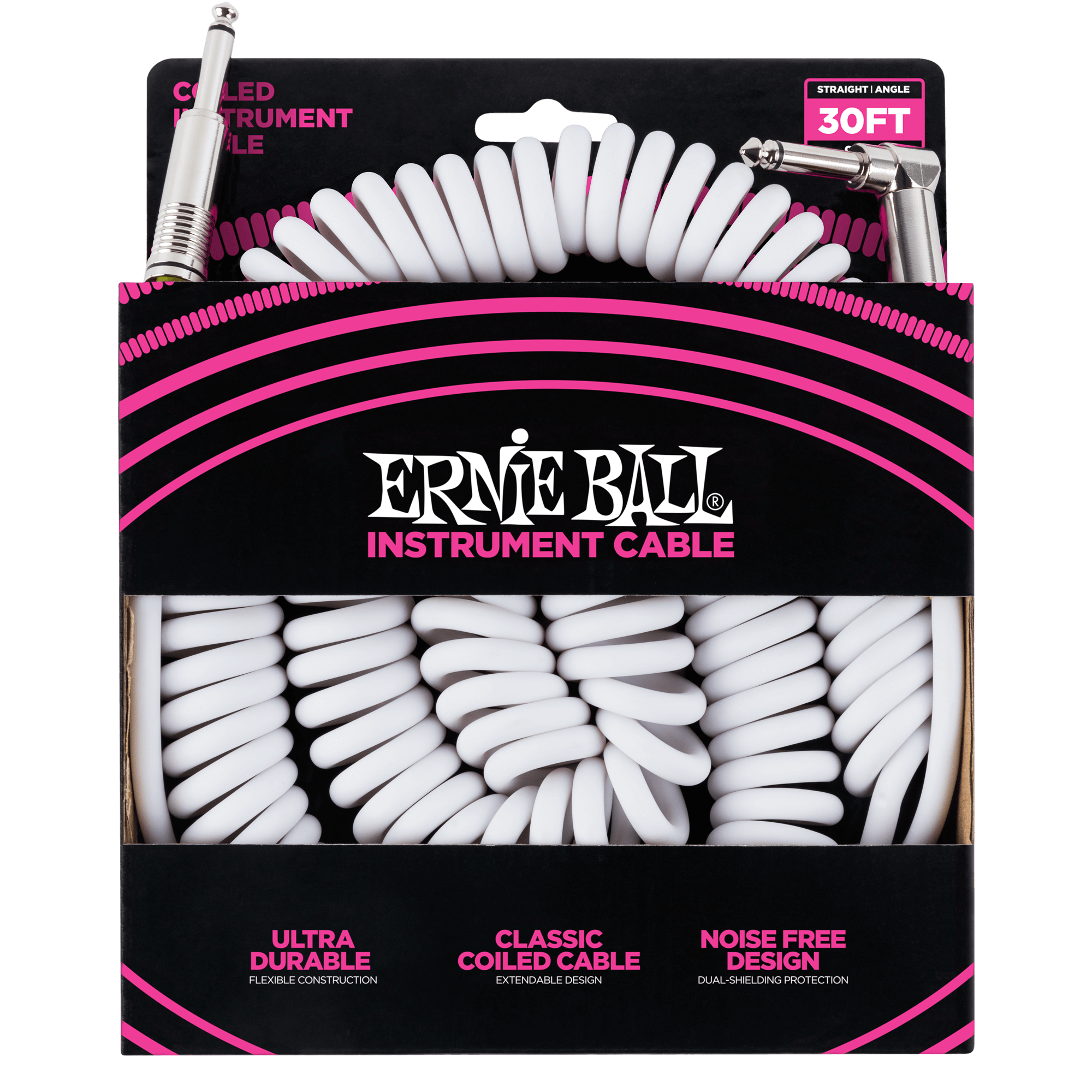 ERNIE BALL Cable Instrument Spirale Jack Jack Coude 9 14 M Blanc - P06045 ERNIE BALL Cable Instrument Spirale Jack Jack Coude 9 14 M Blanc