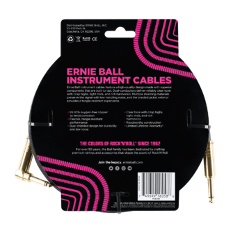 ERNIE BALL Cable Instrument Gaine Tressee Droit Coude 7 62 M Noir