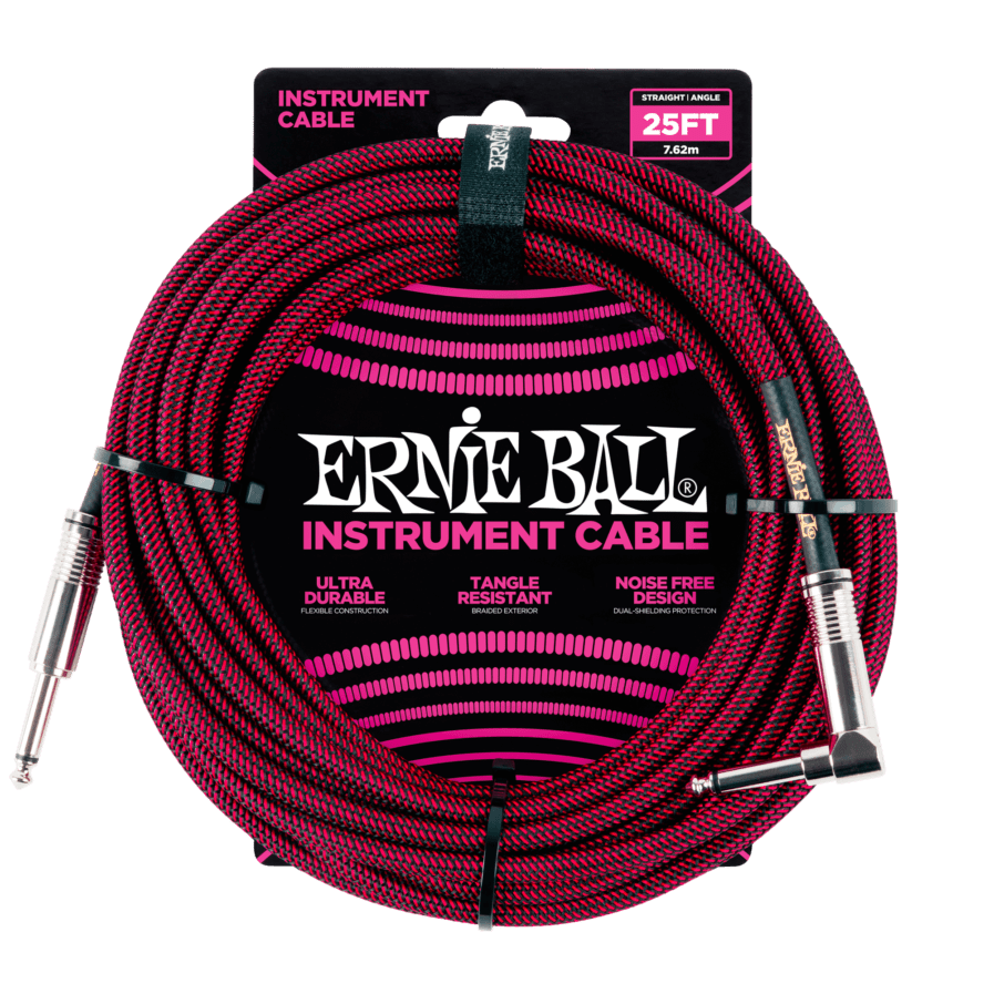 ERNIE BALL Cable Instrument Gaine Tressee Droit Coude 7 62 M Rouge