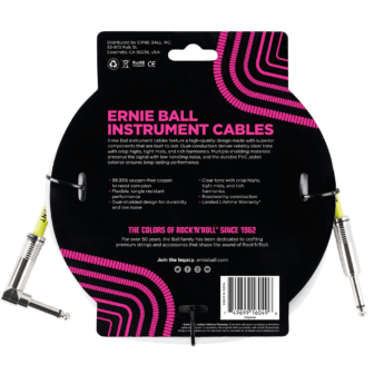 ERNIE BALL Cable Instrument Classic Jack Jack Coude 3 05 M Blanc