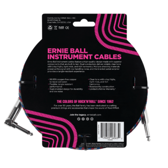 ERNIE BALL Cable Instrument Gaine Tressee Droit Coude 762 M Tricolore