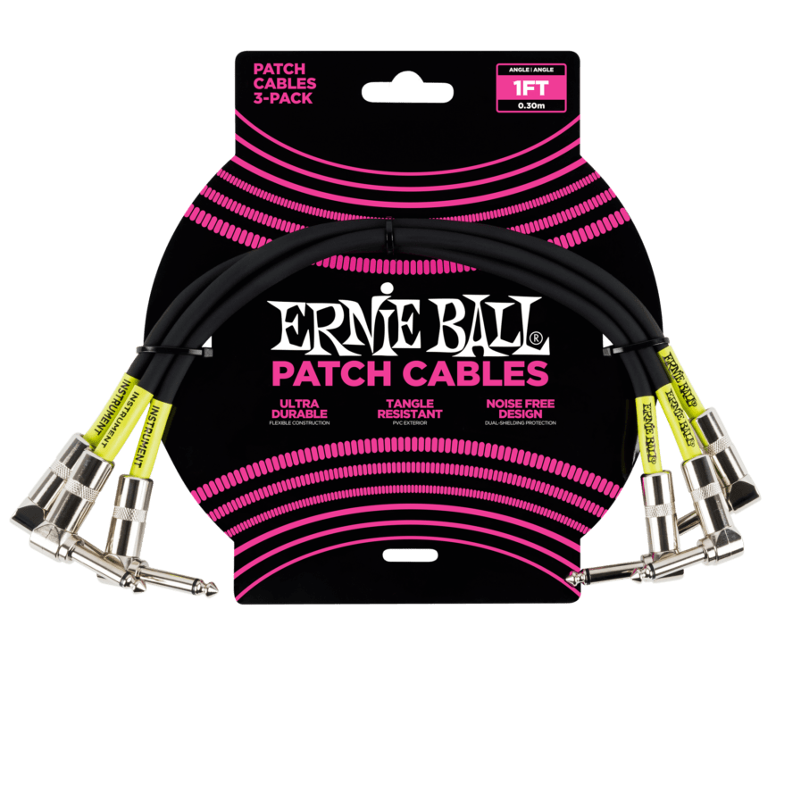 ERNIE BALL Cable Instrument Patch Noir Coude x 3 30 CM