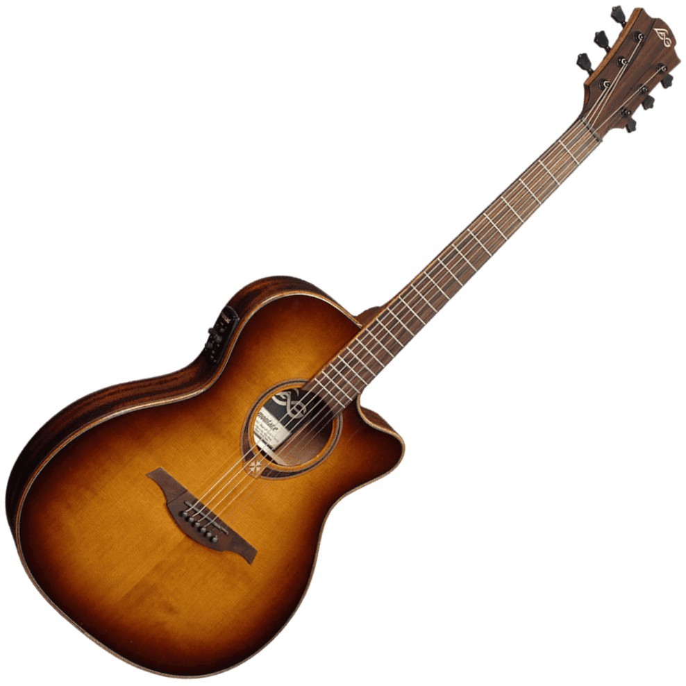 LAG Tramontane 118 Auditorium Slim Cutaway Electro Brown Shadow
