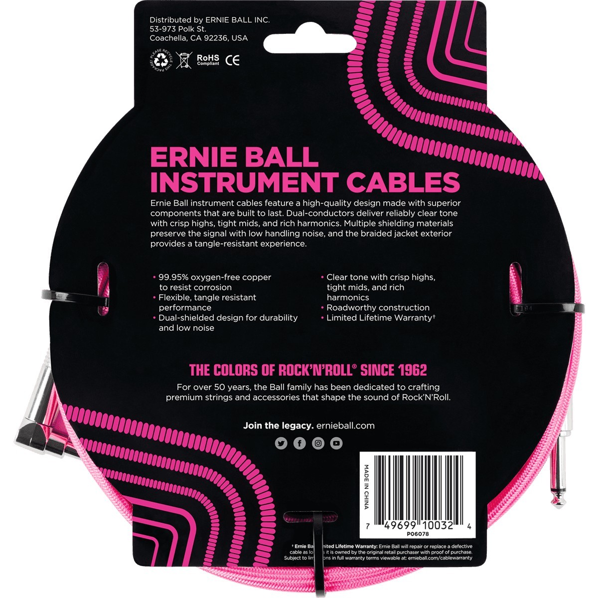 ERNIE BALL Cable Instrument Gaine Tressée Droit-Coudé