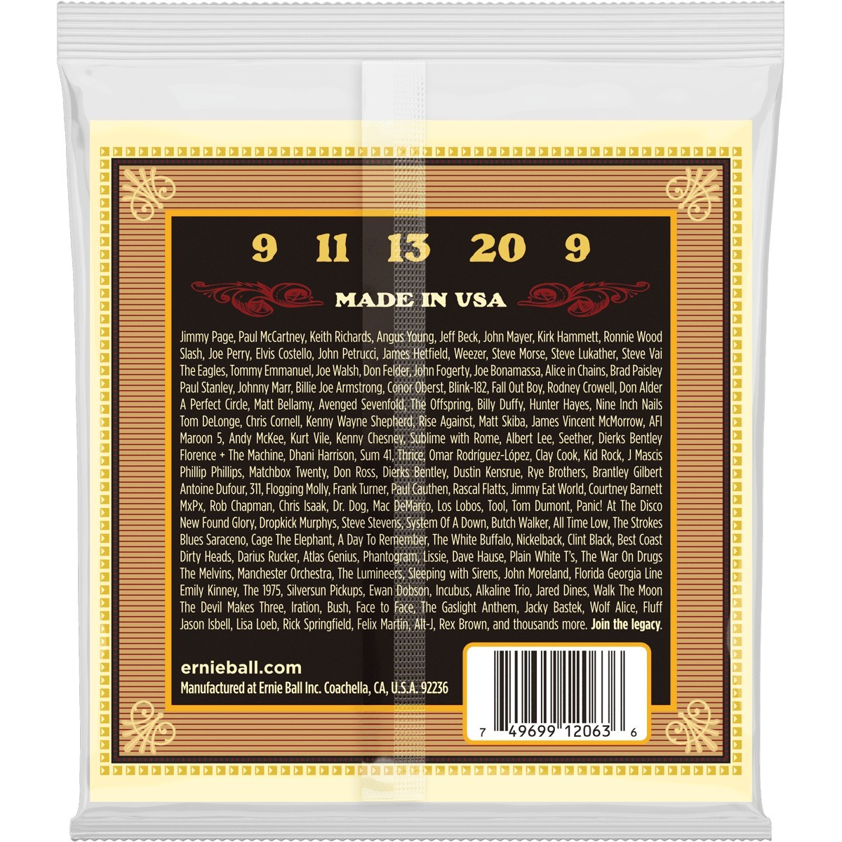 ERNIE BALL Cordes Banjos Earthwood 80 20 Bronze Jeu Light 9 20