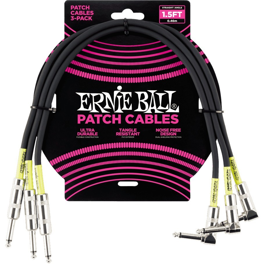 ERNIE BALL Cable Instrument Patch Noir Droit Coudé