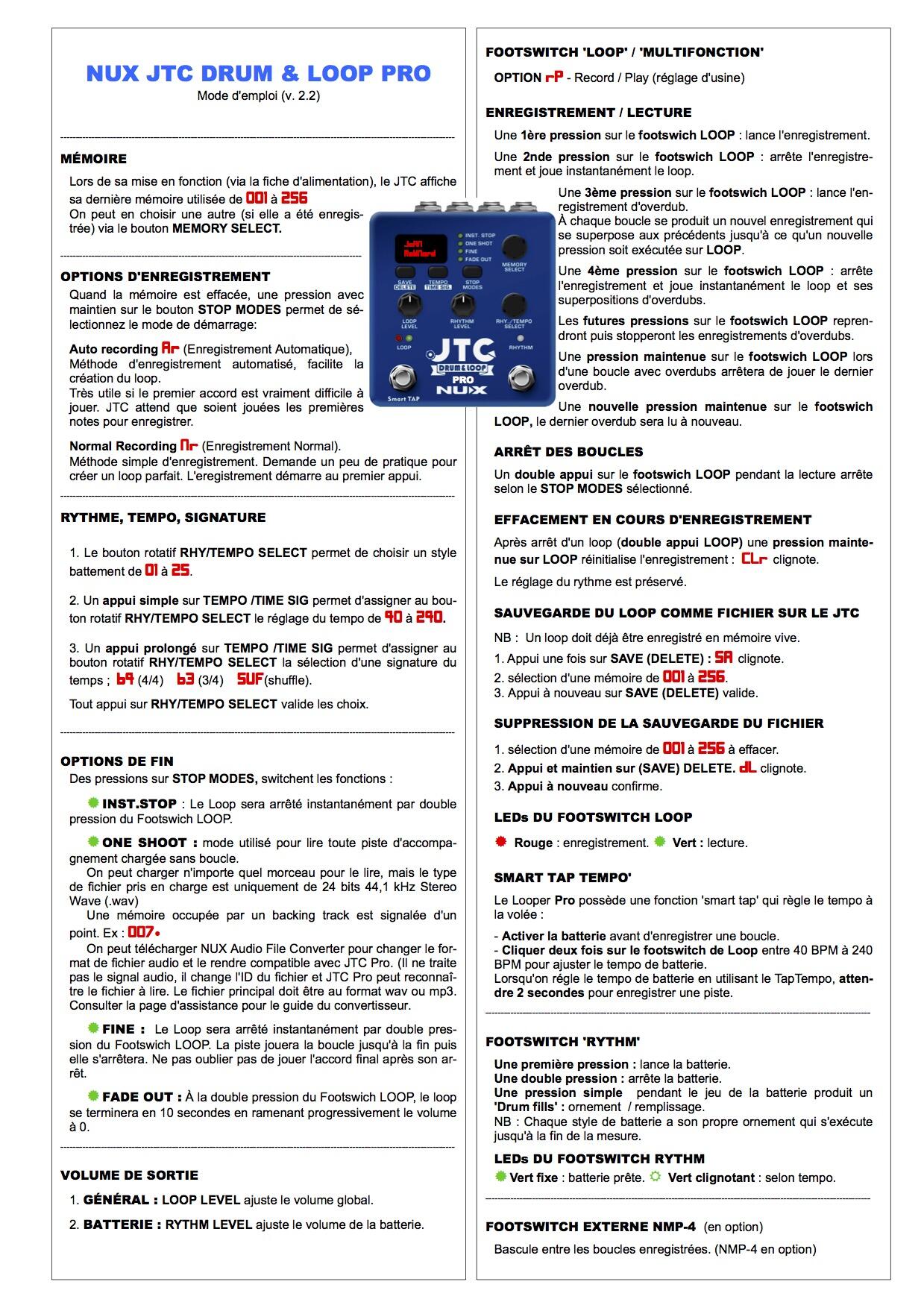 NUX JTC Drum & Loop PRO Mode Emploi 1 NUX JTC Drum & Loop PRO Mode Emploi 1