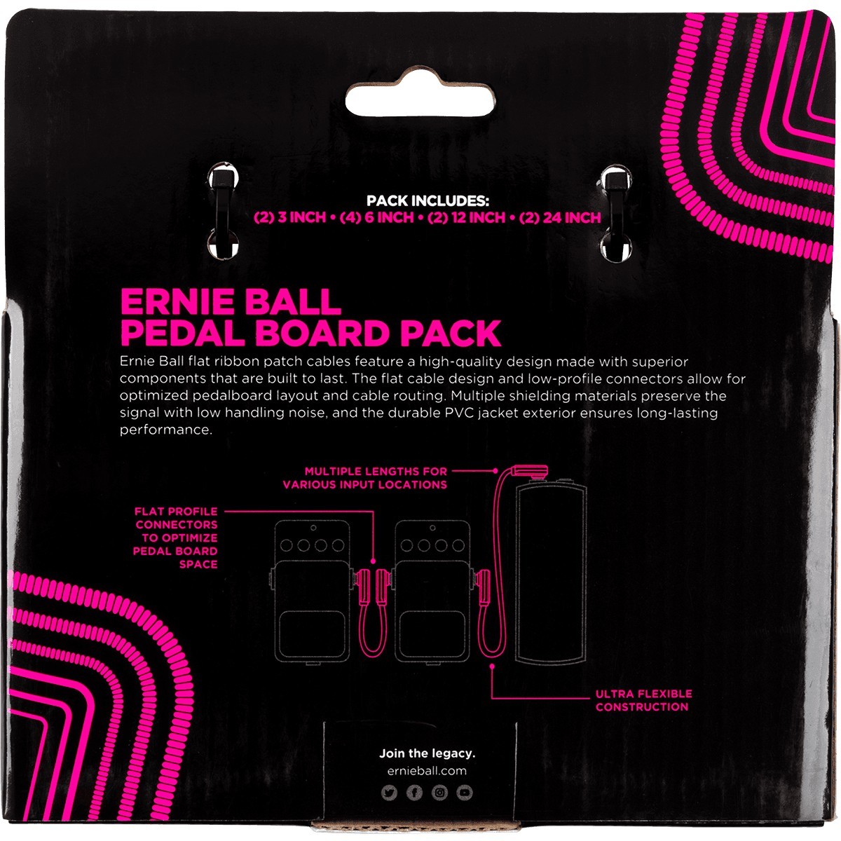 ERNIE BALL Cable Instrument Patch Flat Ribbon Pedal Board Pack