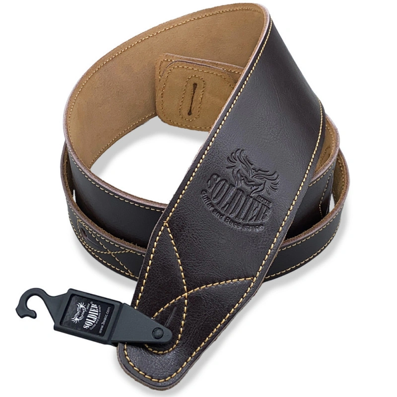 SOLDIER Sangle Cuir Lisse Chocolat Surpiqué SOLDIER Sangle Cuir Lisse Chocolat Surpiqué